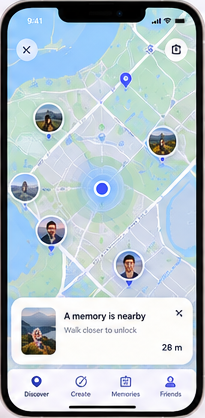 Home map with friends' memories shown as photo pins