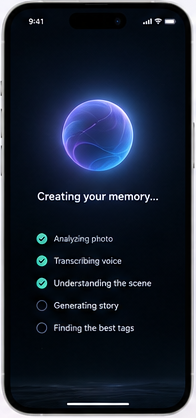 AI analyzing the photo, transcribing voice and writing a story