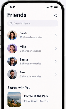 Friends list and memories shared with you